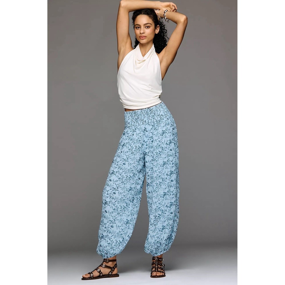 NWT Anthropologie Blue Botanical Balloon Harem Pants Medium/M 8 $148